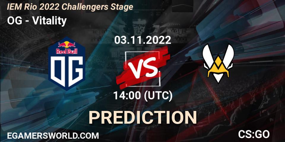 Prognose für das Spiel OG VS Vitality. 03.11.2022 at 14:00. Counter-Strike (CS2) - IEM Rio 2022 Challengers Stage