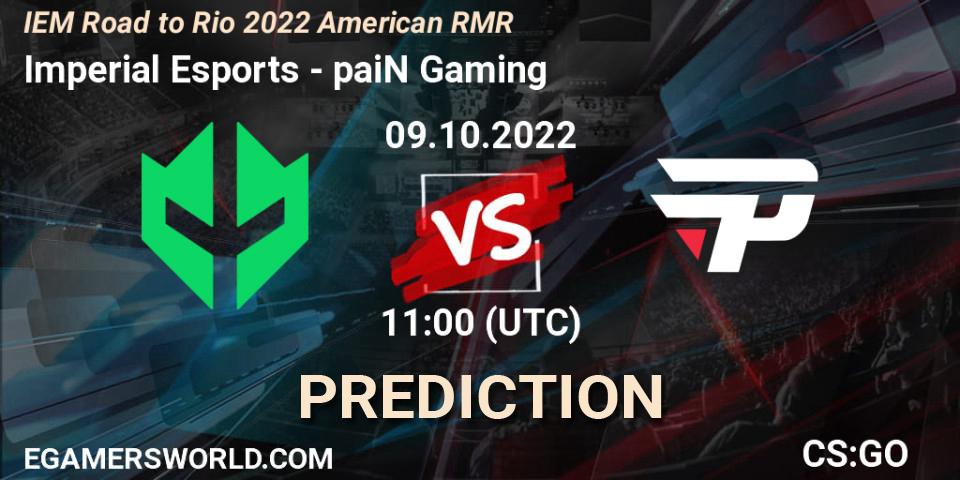 Prognose für das Spiel Imperial Esports VS paiN Gaming. 09.10.2022 at 11:00. Counter-Strike (CS2) - IEM Road to Rio 2022 American RMR