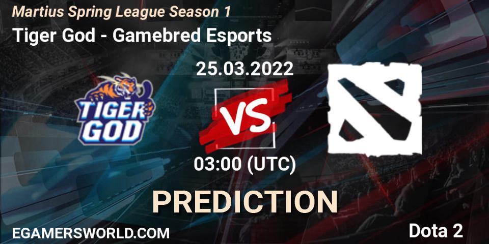 Prognose für das Spiel Tiger God VS Gamebred Esports. 25.03.2022 at 03:19. Dota 2 - Martius Spring League Season 1