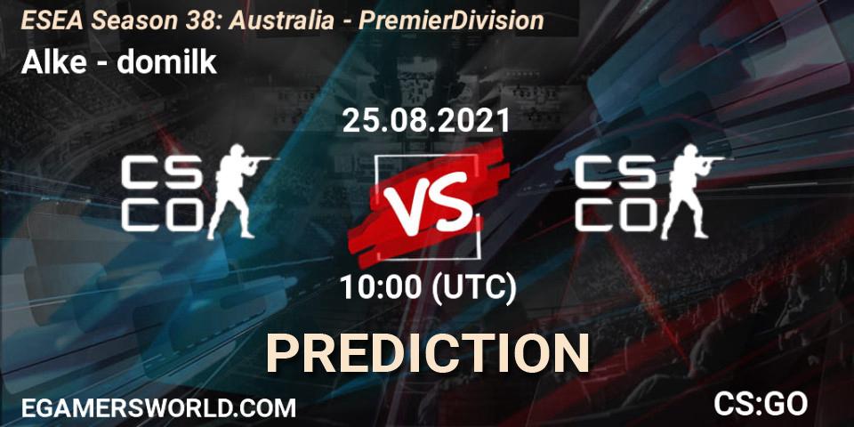Prognose für das Spiel Alke VS domilk. 25.08.2021 at 10:00. Counter-Strike (CS2) - ESEA Season 38: Australia - Premier Division