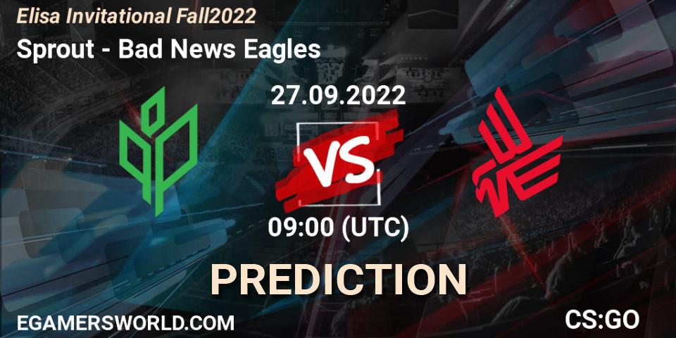 Prognose für das Spiel Sprout VS Bad News Eagles. 27.09.2022 at 09:00. Counter-Strike (CS2) - Elisa Invitational Fall 2022