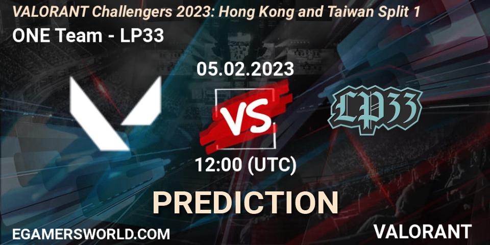 Prognose für das Spiel ONE Team VS LP33. 05.02.23. VALORANT - VALORANT Challengers 2023: Hong Kong and Taiwan Split 1