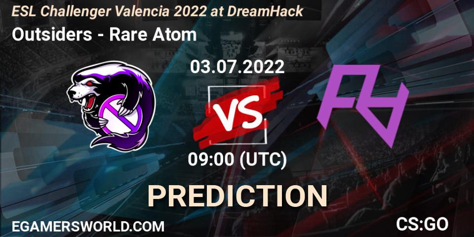 Prognose für das Spiel Outsiders VS Rare Atom. 03.07.2022 at 09:00. Counter-Strike (CS2) - ESL Challenger Valencia 2022 at DreamHack
