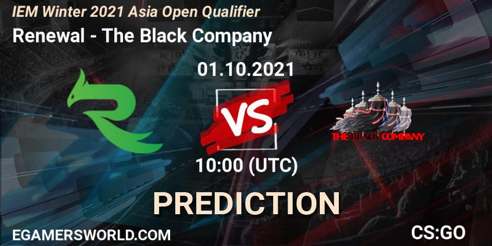 Prognose für das Spiel Renewal VS The Black Company. 01.10.2021 at 11:30. Counter-Strike (CS2) - IEM Winter 2021 Asia Open Qualifier
