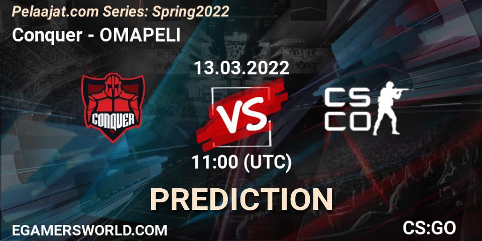 Prognose für das Spiel Conquer VS OMAPELI. 13.03.2022 at 11:00. Counter-Strike (CS2) - Pelaajat.com Series: Spring 2022