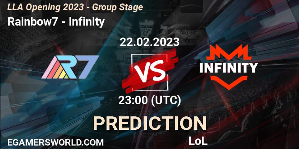 Prognose für das Spiel Rainbow7 VS Infinity. 23.02.23. LoL - LLA Opening 2023 - Group Stage