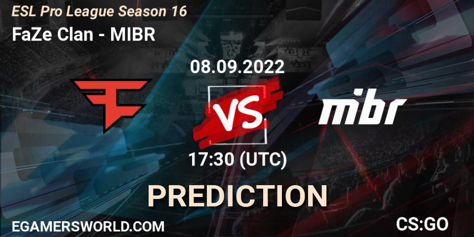 Prognose für das Spiel FaZe Clan VS MIBR. 08.09.22. CS2 (CS:GO) - ESL Pro League Season 16