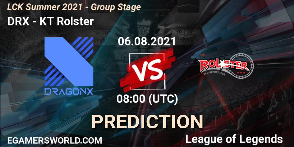 Prognose für das Spiel DRX VS KT Rolster. 06.08.21. LoL - LCK Summer 2021 - Group Stage