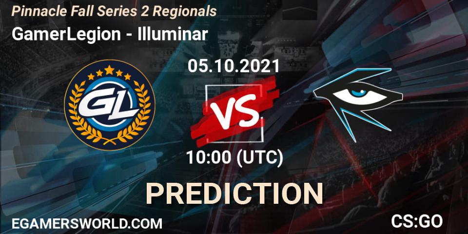 Prognose für das Spiel GamerLegion VS Illuminar. 05.10.2021 at 10:00. Counter-Strike (CS2) - Pinnacle Fall Series 2 Regionals