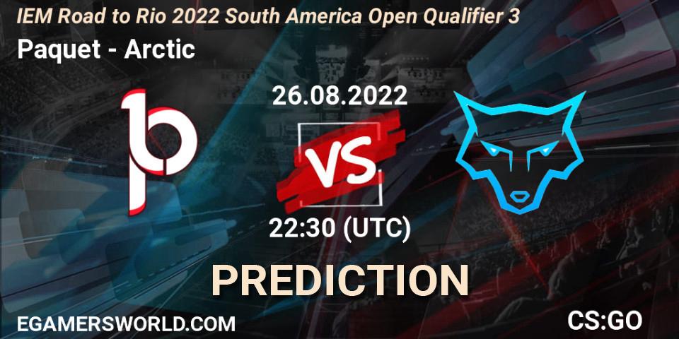Prognose für das Spiel Paquetá VS Arctic. 26.08.2022 at 22:30. Counter-Strike (CS2) - IEM Road to Rio 2022 South America Open Qualifier 3