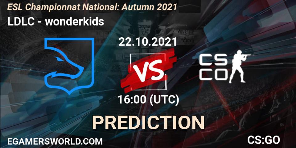 Prognose für das Spiel LDLC VS wonderkids. 22.10.2021 at 17:00. Counter-Strike (CS2) - ESL Championnat National: Autumn 2021