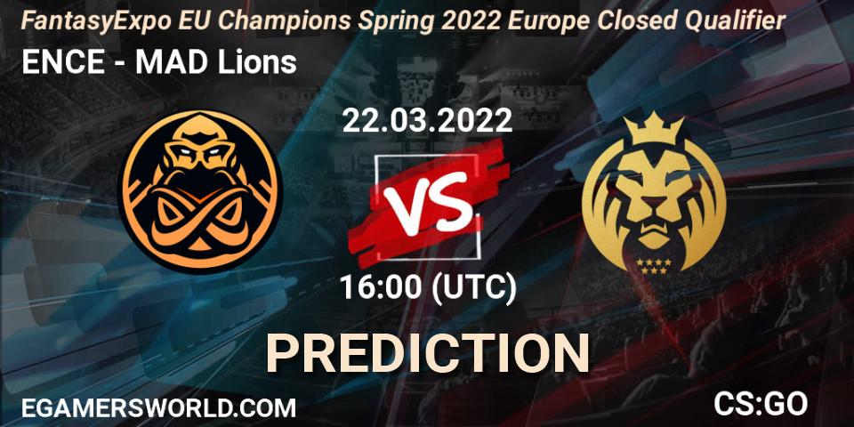 Prognose für das Spiel ENCE VS MAD Lions. 22.03.2022 at 16:00. Counter-Strike (CS2) - FantasyExpo EU Champions Spring 2022 Europe Closed Qualifier