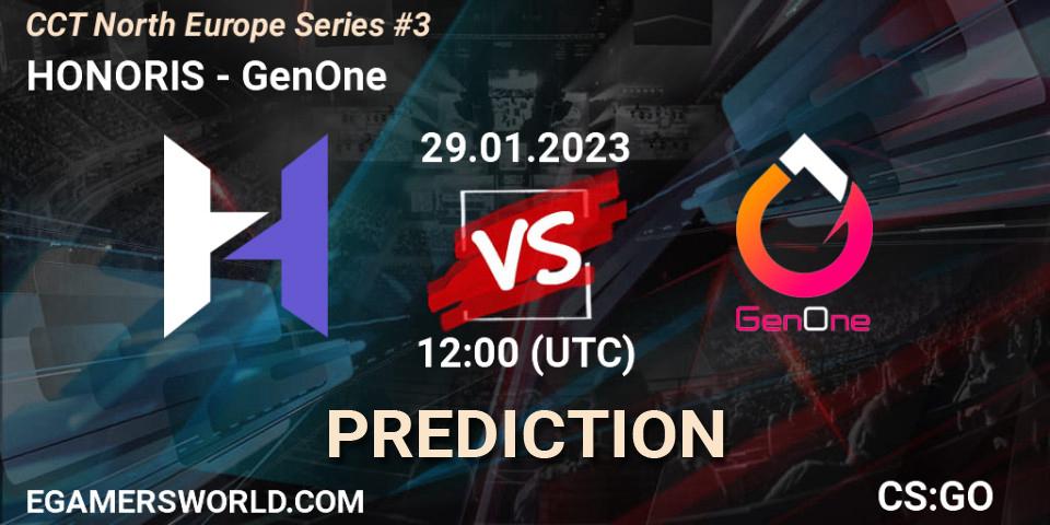 Prognose für das Spiel HONORIS VS GenOne. 29.01.2023 at 12:00. Counter-Strike (CS2) - CCT North Europe Series #3