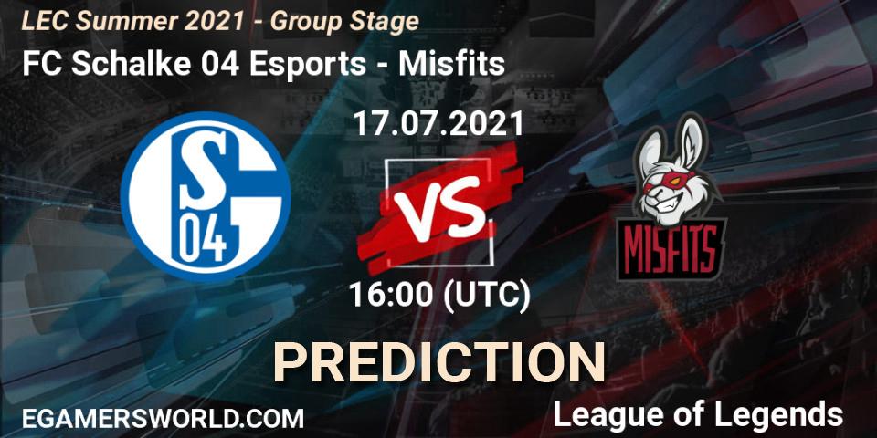 Prognose für das Spiel FC Schalke 04 Esports VS Misfits. 26.06.2021 at 16:00. LoL - LEC Summer 2021 - Group Stage