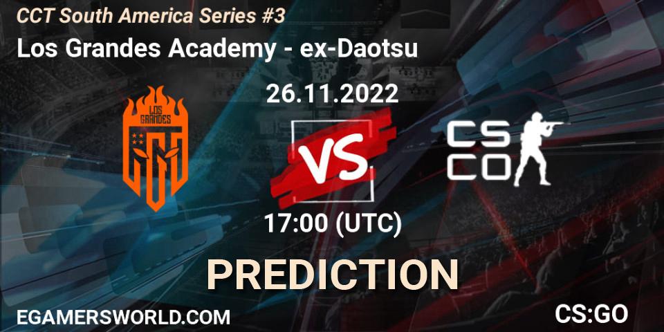 Prognose für das Spiel Los Grandes Academy VS ex-Daotsu. 26.11.2022 at 17:00. Counter-Strike (CS2) - CCT South America Series #3