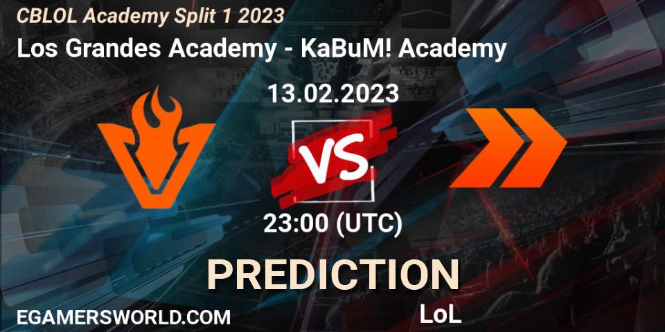 Prognose für das Spiel Los Grandes Academy VS KaBuM! Academy. 14.02.2023 at 00:00. LoL - CBLOL Academy Split 1 2023