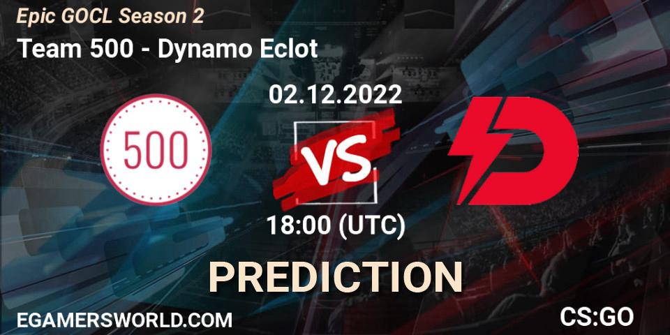 Prognose für das Spiel Team 500 VS Dynamo Eclot. 02.12.2022 at 19:20. Counter-Strike (CS2) - Epic GOCL Season 2