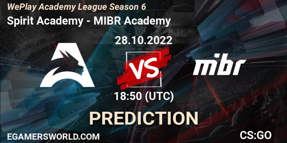 Prognose für das Spiel Spirit Academy VS MIBR Academy. 28.10.2022 at 18:55. Counter-Strike (CS2) - WePlay Academy League Season 6