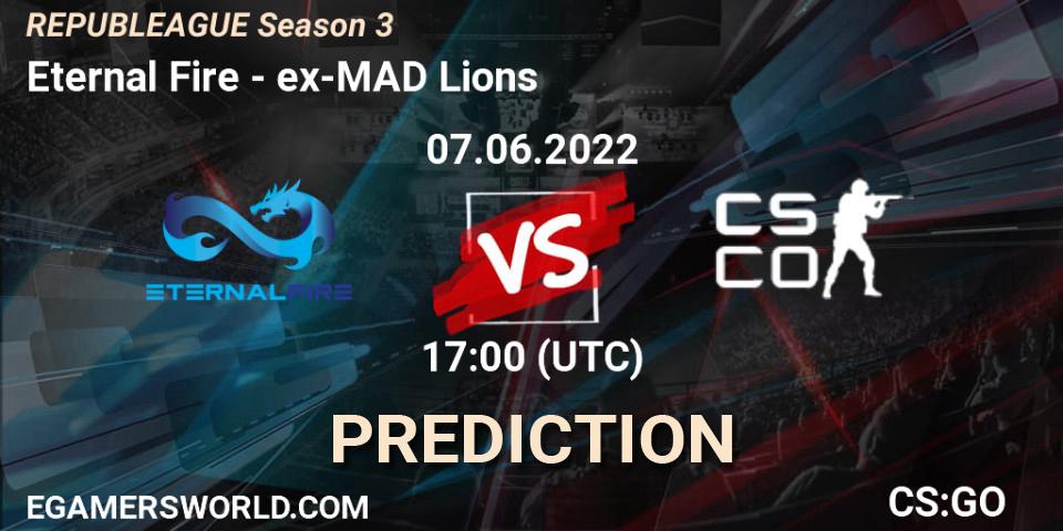 Prognose für das Spiel Eternal Fire VS ex-MAD Lions. 07.06.2022 at 18:05. Counter-Strike (CS2) - REPUBLEAGUE Season 3