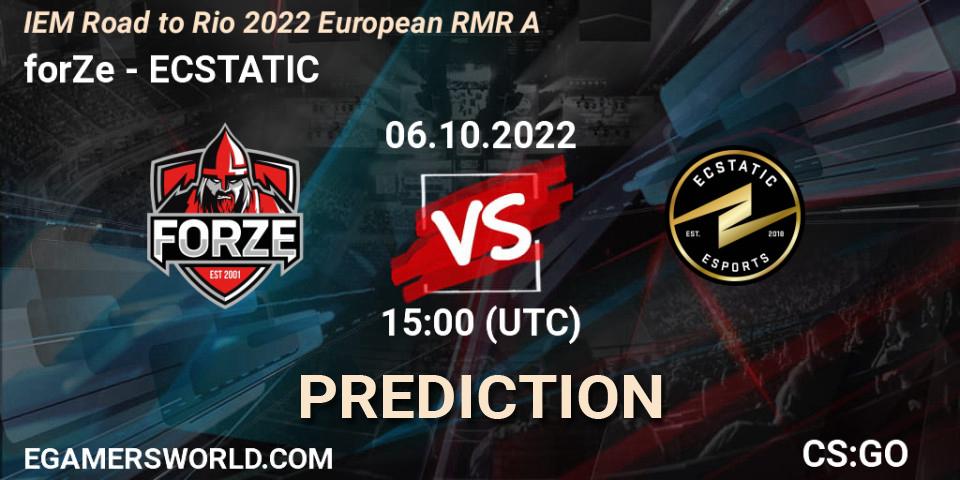 Prognose für das Spiel forZe VS ECSTATIC. 06.10.2022 at 15:30. Counter-Strike (CS2) - IEM Road to Rio 2022 European RMR A