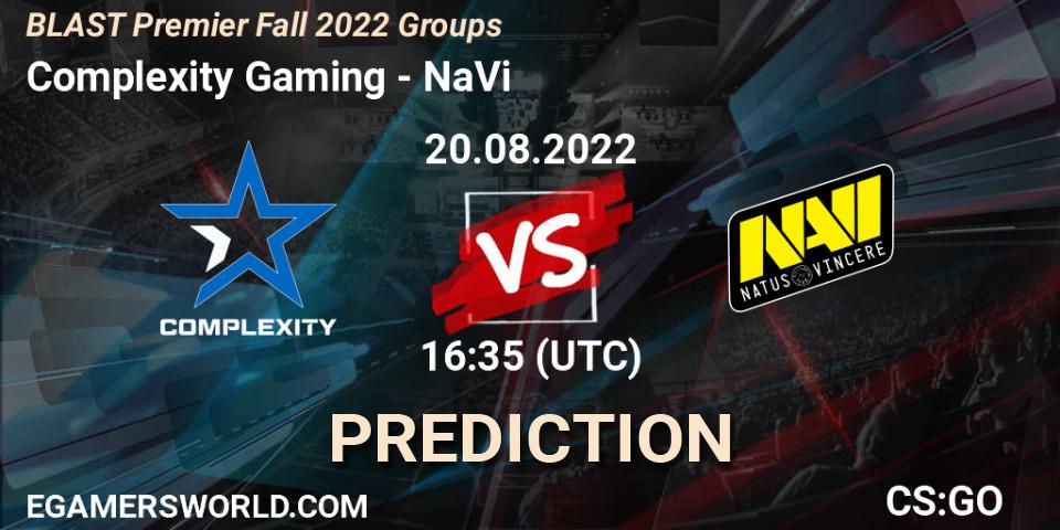 Prognose für das Spiel Complexity Gaming VS NaVi. 20.08.2022 at 16:35. Counter-Strike (CS2) - BLAST Premier Fall 2022 Groups