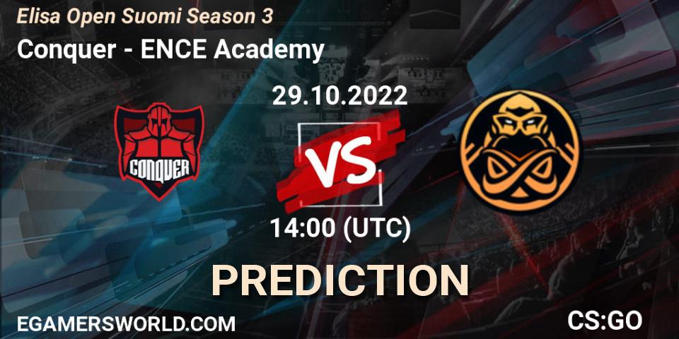 Prognose für das Spiel Conquer VS ENCE Academy. 29.10.2022 at 14:00. Counter-Strike (CS2) - Elisa Open Suomi Season 3