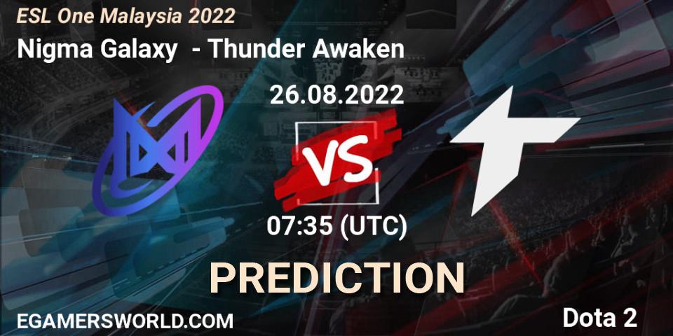 Prognose für das Spiel Nigma Galaxy VS Thunder Awaken. 26.08.2022 at 07:40. Dota 2 - ESL One Malaysia 2022