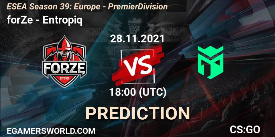 Prognose für das Spiel forZe VS Entropiq. 08.12.2021 at 14:00. Counter-Strike (CS2) - ESEA Season 39: Europe - Premier Division