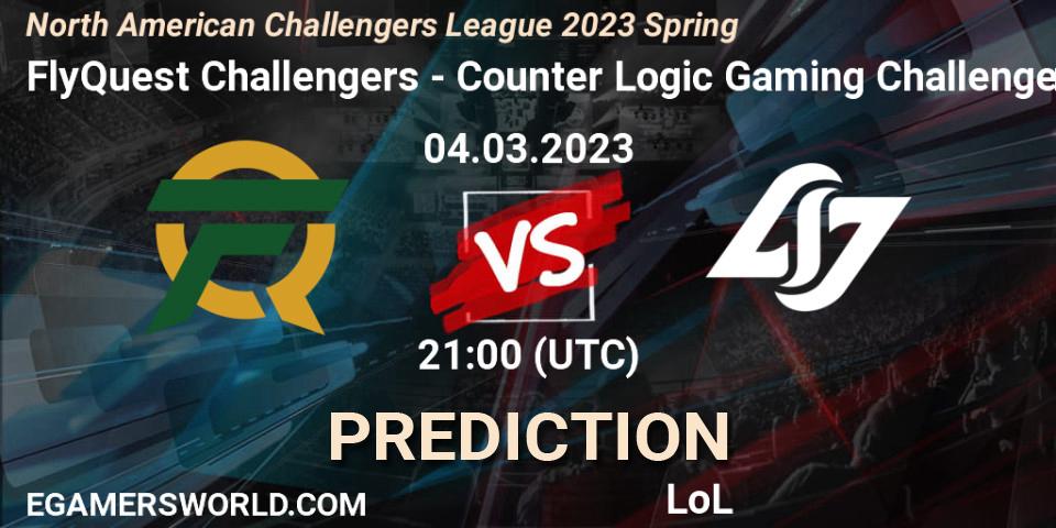 Prognose für das Spiel FlyQuest Challengers VS Counter Logic Gaming Challengers. 04.03.23. LoL - NACL 2023 Spring - Group Stage