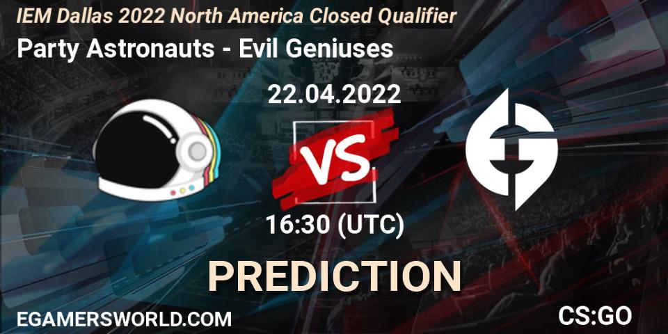 Prognose für das Spiel Party Astronauts VS Evil Geniuses. 22.04.22. CS2 (CS:GO) - IEM Dallas 2022 North America Closed Qualifier