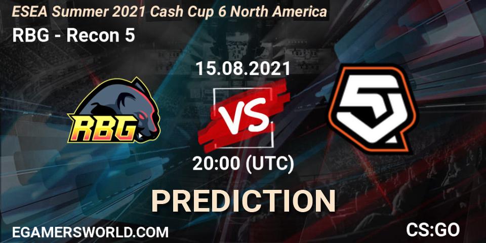 Prognose für das Spiel RBG VS Recon 5. 15.08.2021 at 20:00. Counter-Strike (CS2) - ESEA Cash Cup: North America - Summer 2021 #6