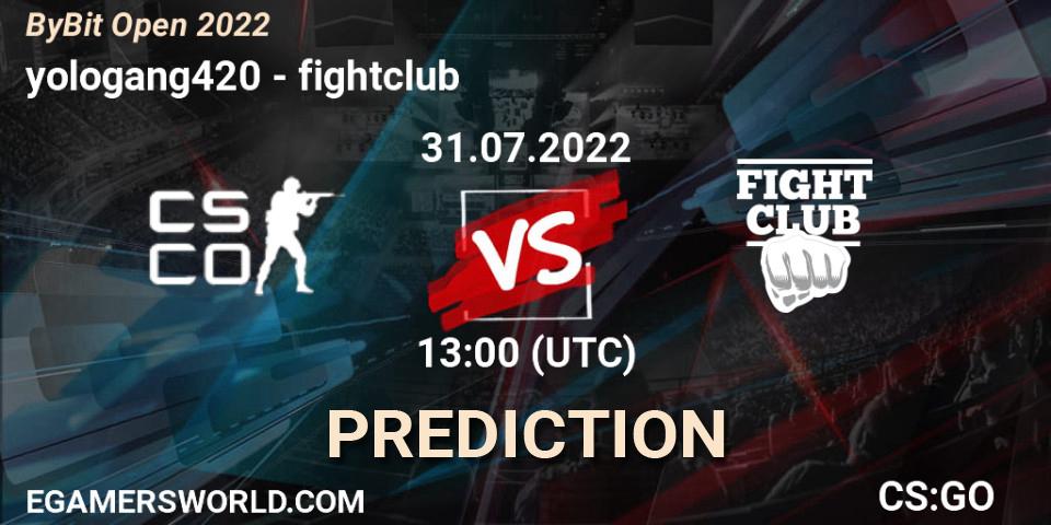 Prognose für das Spiel yologang420 VS fightclub. 31.07.22. CS2 (CS:GO) - Esportal Bybit Open 2022
