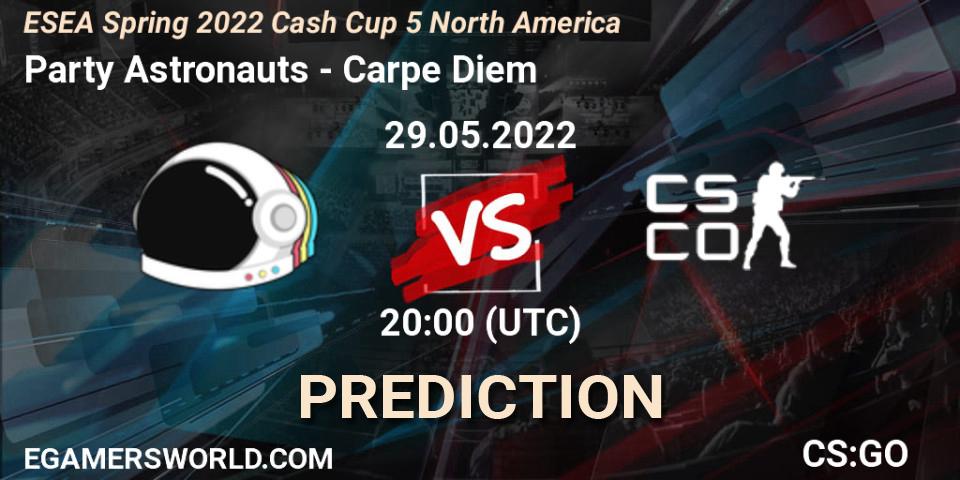 Prognose für das Spiel Party Astronauts VS Carpe Diem. 29.05.2022 at 20:00. Counter-Strike (CS2) - ESEA Cash Cup: North America - Spring 2022 #5