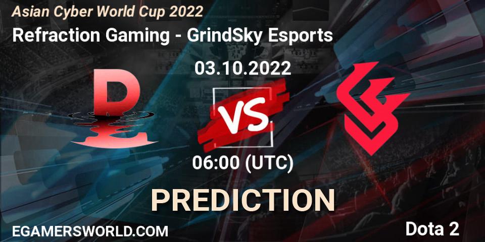 Prognose für das Spiel Refraction Gaming VS GrindSky Esports. 03.10.22. Dota 2 - Asian Cyber World Cup 2022