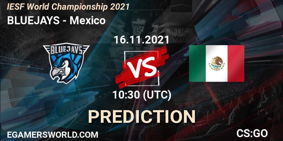 Prognose für das Spiel BLUEJAYS VS Mexico. 16.11.2021 at 10:30. Counter-Strike (CS2) - IESF World Championship 2021