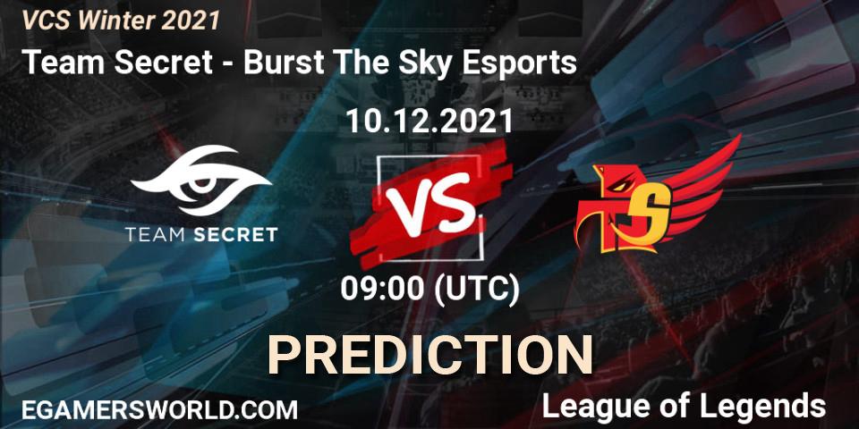 Prognose für das Spiel Team Secret VS Burst The Sky Esports. 10.12.2021 at 09:00. LoL - VCS Winter 2021
