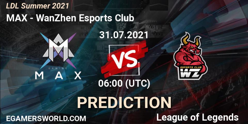 Prognose für das Spiel MAX VS WanZhen Esports Club. 01.08.2021 at 06:00. LoL - LDL Summer 2021