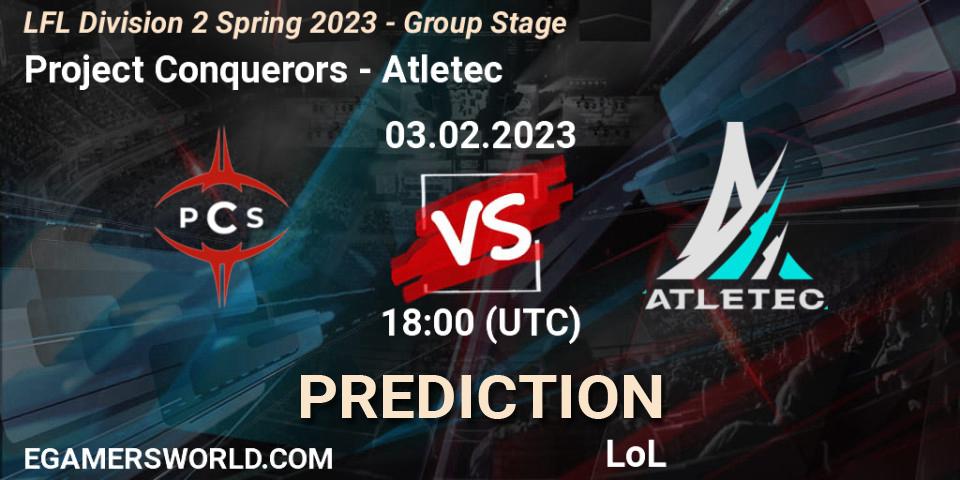 Prognose für das Spiel Project Conquerors VS Atletec. 03.02.2023 at 18:00. LoL - LFL Division 2 Spring 2023 - Group Stage