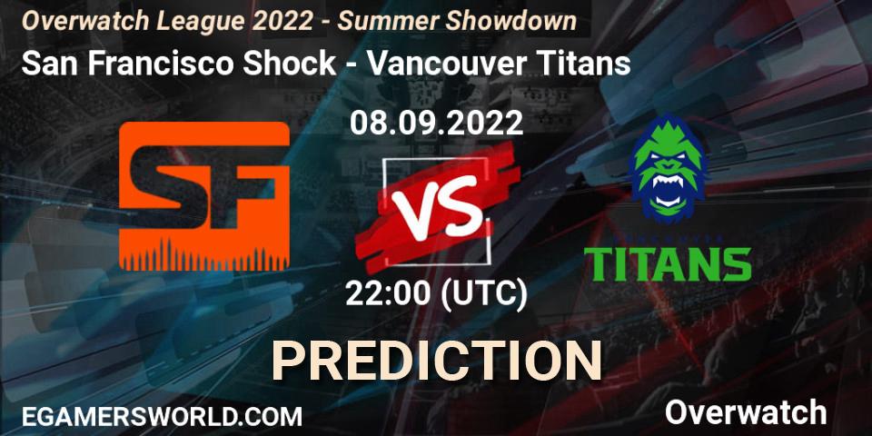 Prognose für das Spiel San Francisco Shock VS Vancouver Titans. 08.09.22. Overwatch - Overwatch League 2022 - Summer Showdown