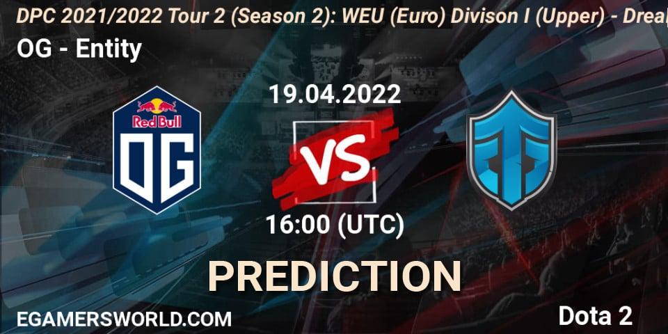 Prognose für das Spiel OG VS Entity. 19.04.2022 at 15:55. Dota 2 - DPC 2021/2022 Tour 2 (Season 2): WEU (Euro) Divison I (Upper) - DreamLeague Season 17
