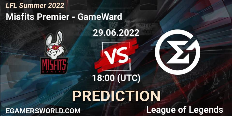 Prognose für das Spiel Misfits Premier VS GameWard. 29.06.2022 at 18:00. LoL - LFL Summer 2022
