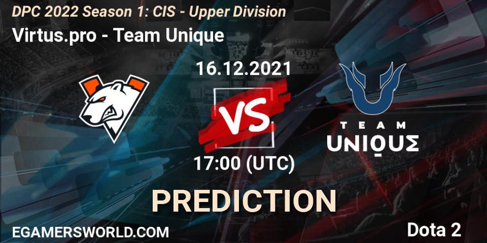 Prognose für das Spiel Virtus.pro VS Team Unique. 16.12.2021 at 17:24. Dota 2 - DPC 2022 Season 1: CIS - Upper Division