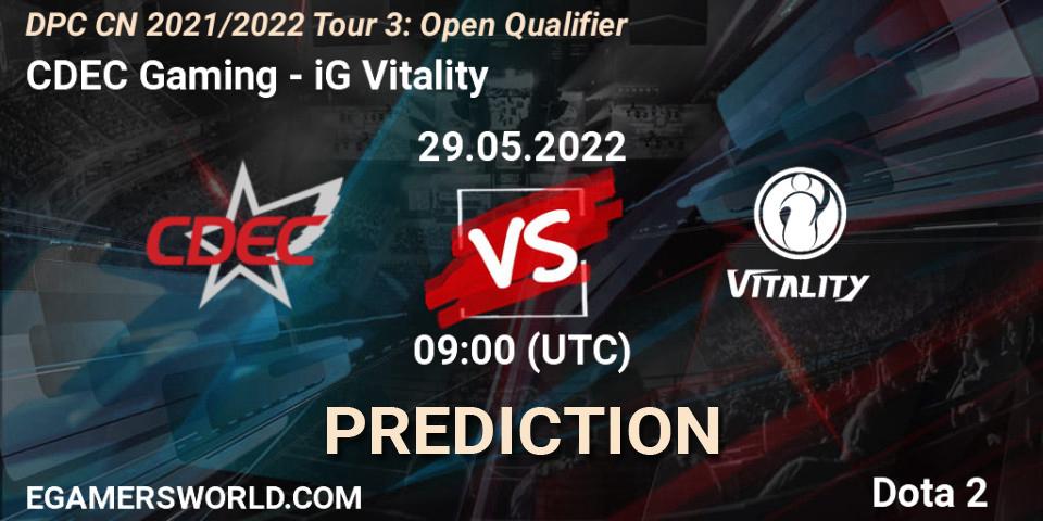 Prognose für das Spiel CDEC Gaming VS iG Vitality. 29.05.22. Dota 2 - DPC CN 2021/2022 Tour 3: Open Qualifier