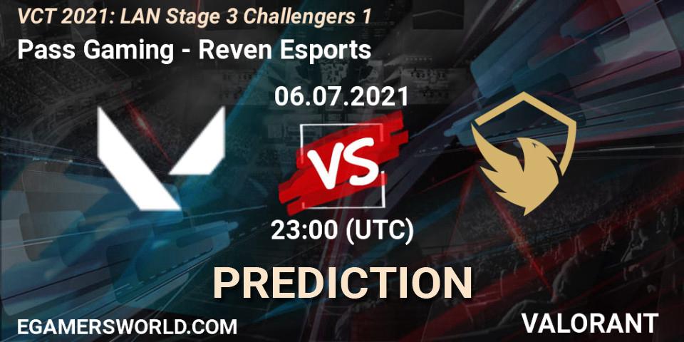 Prognose für das Spiel Pass Gaming VS Reven Esports. 06.07.2021 at 23:00. VALORANT - VCT 2021: LAN Stage 3 Challengers 1