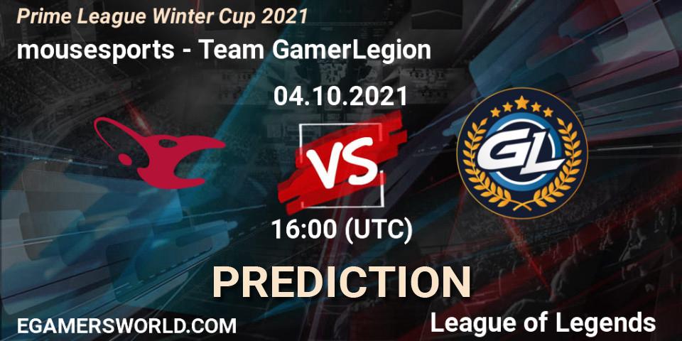 Prognose für das Spiel mousesports VS Team GamerLegion. 04.10.2021 at 16:00. LoL - Prime League Winter Cup 2021