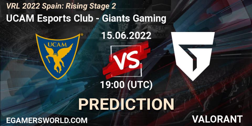 Prognose für das Spiel UCAM Esports Club VS Giants Gaming. 15.06.2022 at 19:15. VALORANT - VRL 2022 Spain: Rising Stage 2