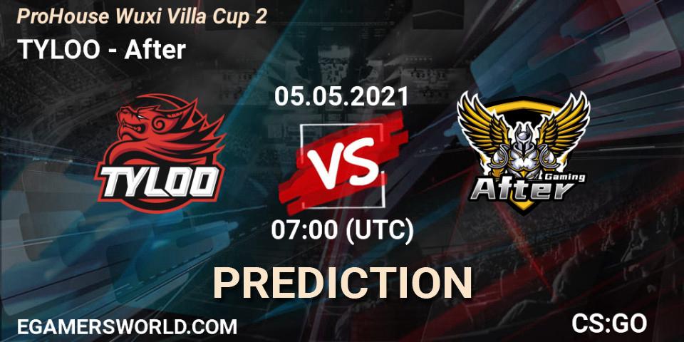 Prognose für das Spiel TYLOO VS After. 05.05.2021 at 09:00. Counter-Strike (CS2) - ProHouse Wuxi Villa Cup Season 2
