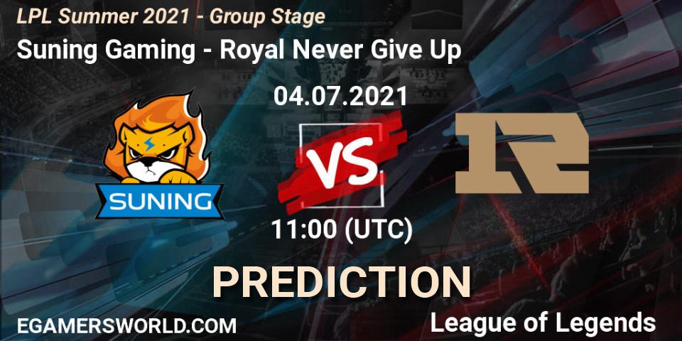 Prognose für das Spiel Suning Gaming VS Royal Never Give Up. 04.07.21. LoL - LPL Summer 2021 - Group Stage