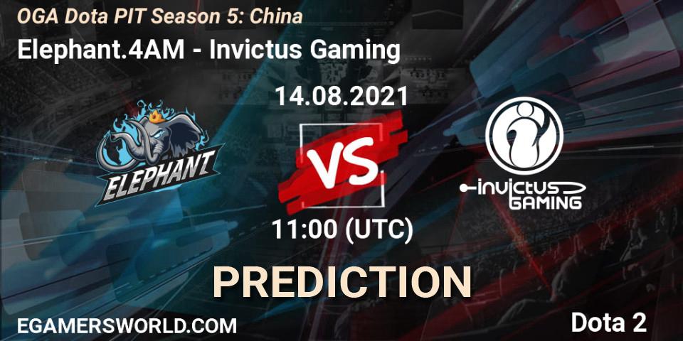 Prognose für das Spiel Elephant.4AM VS Invictus Gaming. 14.08.2021 at 10:08. Dota 2 - OGA Dota PIT Season 5: China
