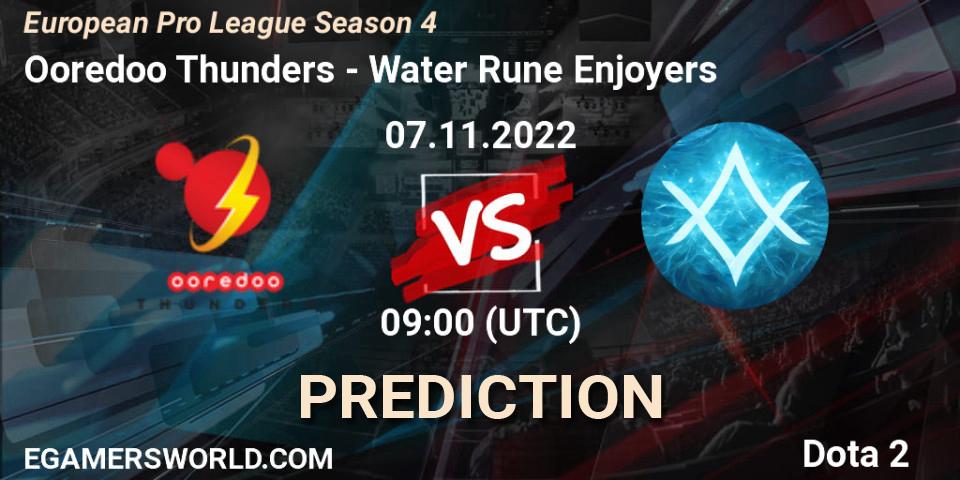 Prognose für das Spiel Ooredoo Thunders VS Water Rune Enjoyers. 07.11.22. Dota 2 - European Pro League Season 4